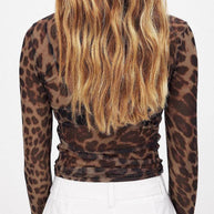Leopard Print Mesh Long Sleeve Top
