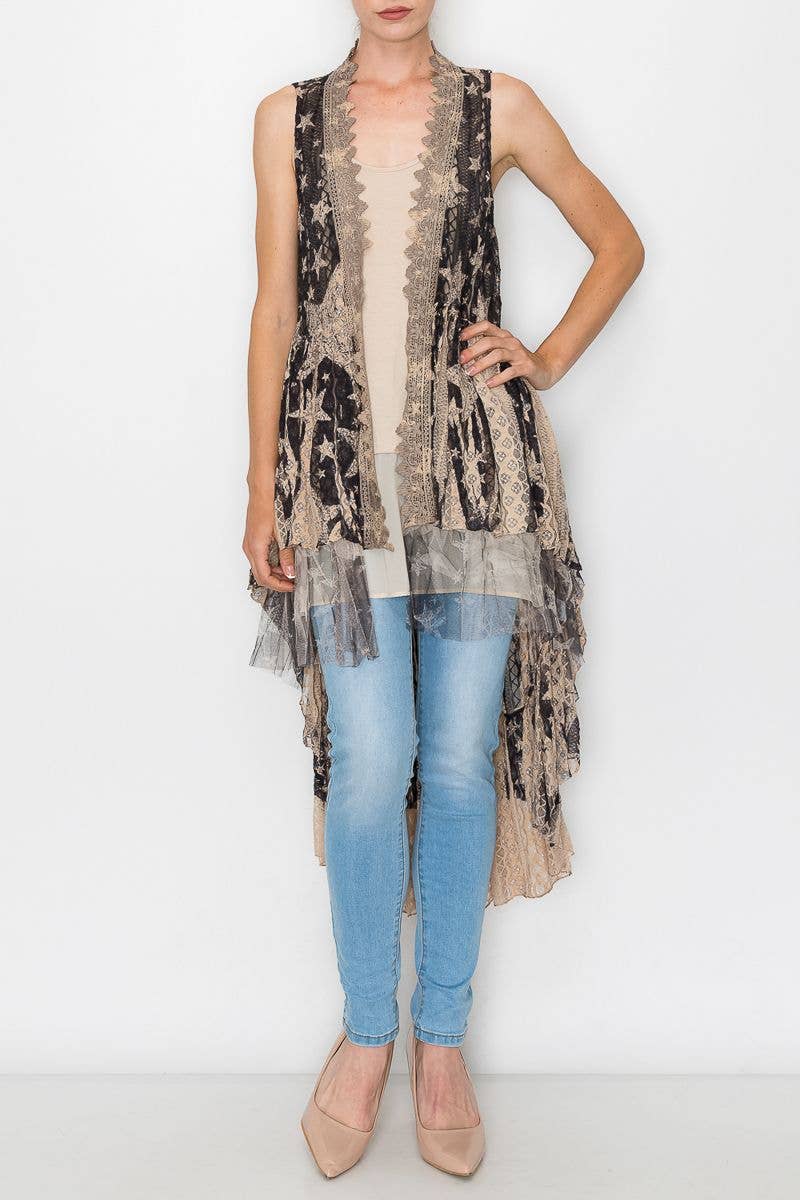 High-Low Lace Duster Vest, Star