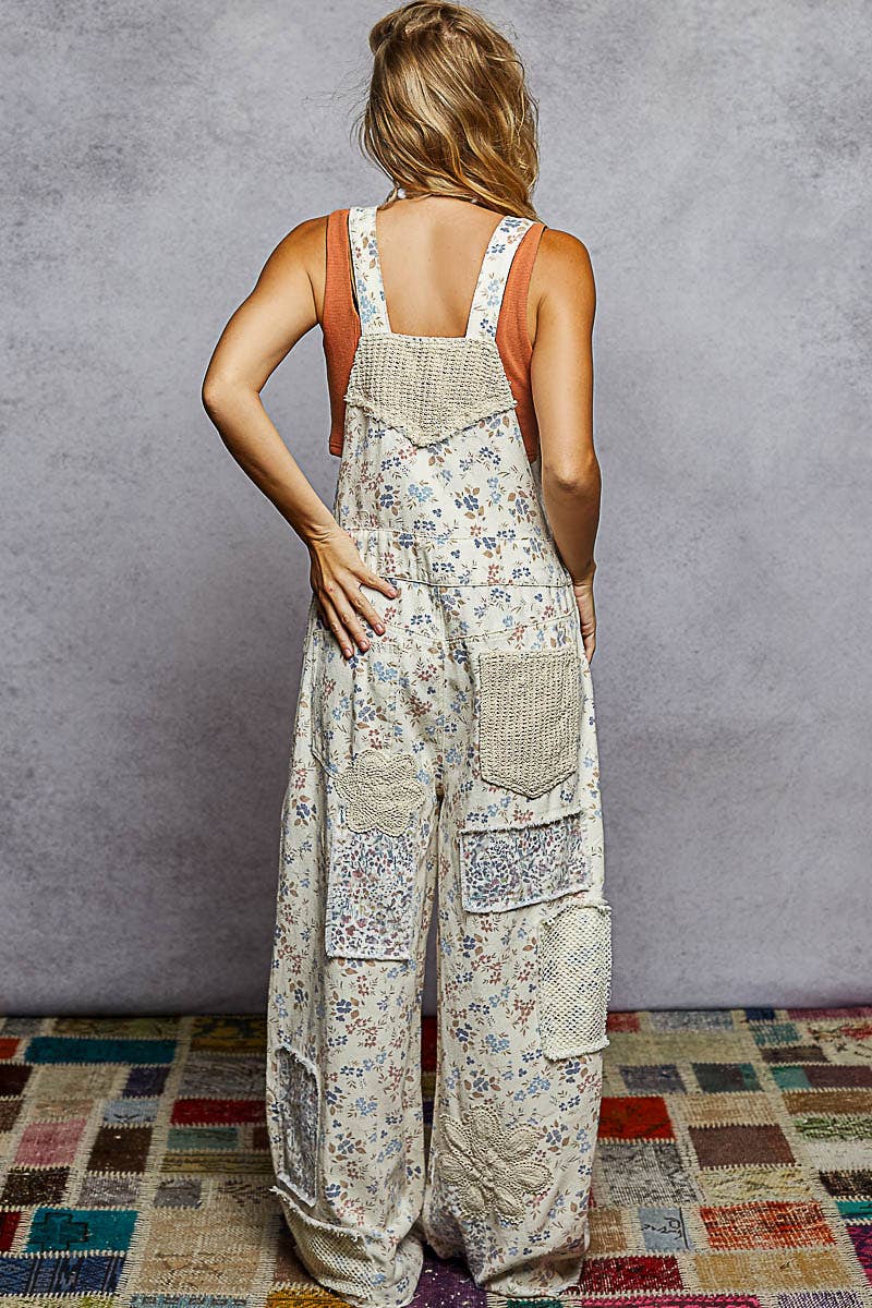 Crochet contrast patch overalls