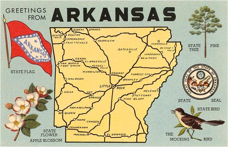 Map of Arkansas - Vintage Image, Magnet