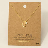 Gold Dipped Horse Shoe And Cz Charm Necklace
