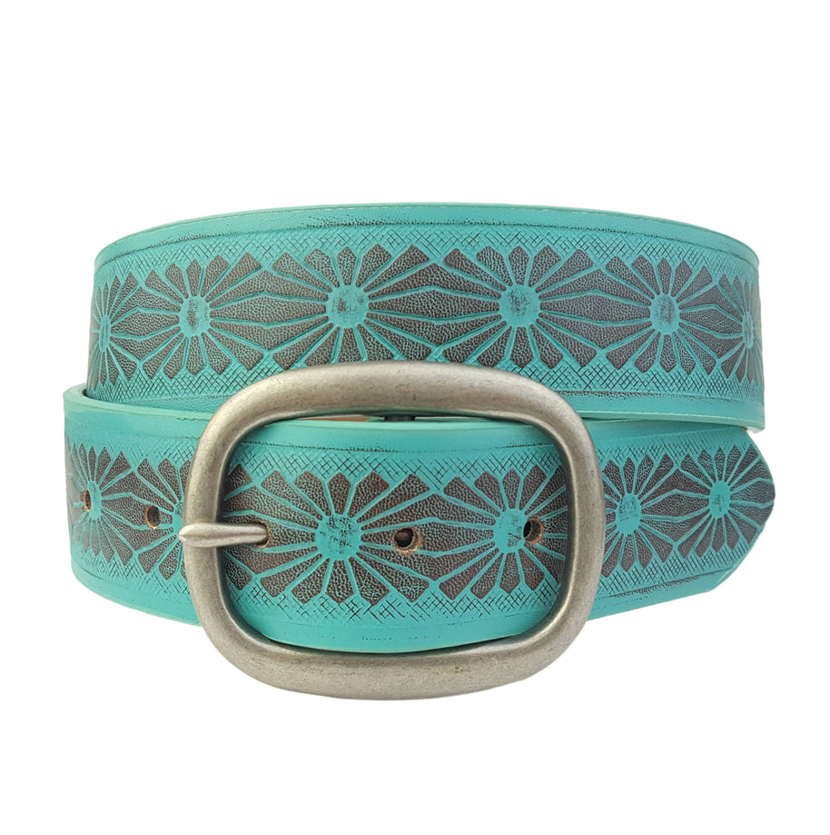 Western Hand Painted Floral Tooled Belt