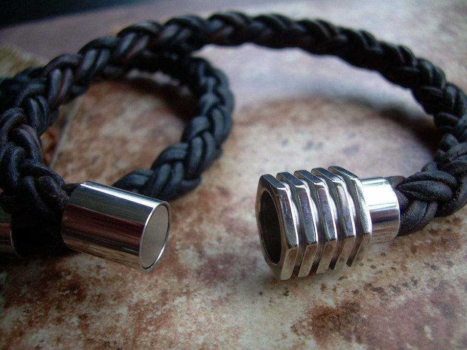 Thick Braided Leather Bracelet with Magnetic Clasp