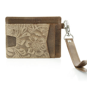 Small ID Wristlet Floral Filigree Leather
