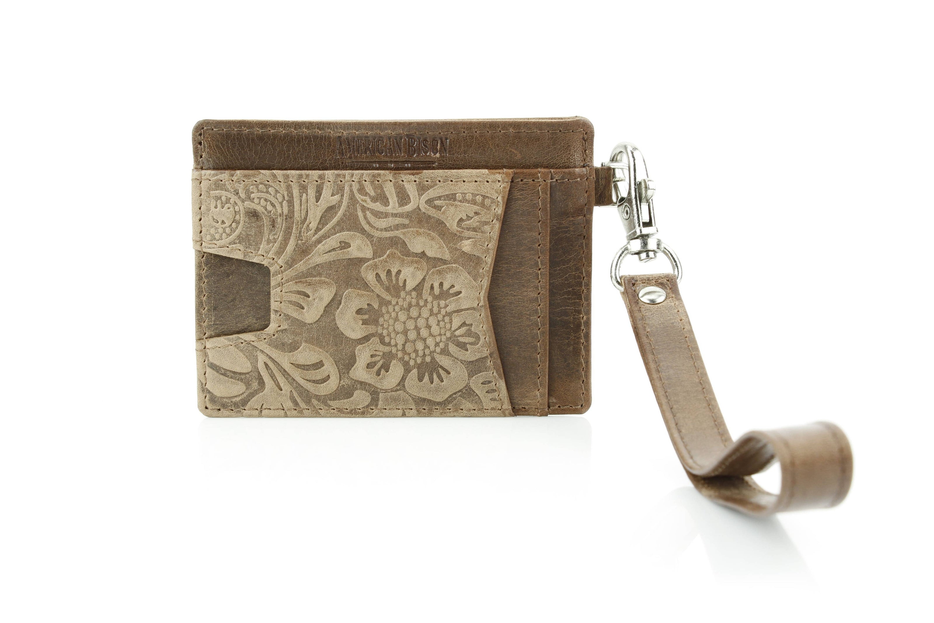 Small ID Wristlet Floral Filigree Leather