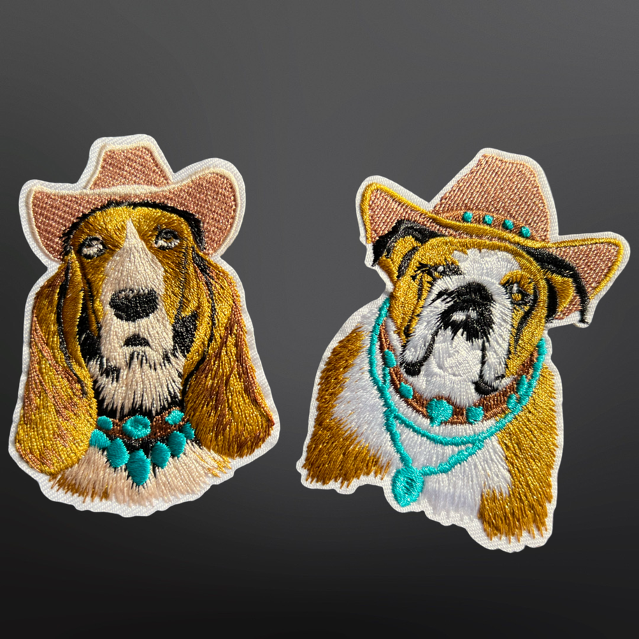 Western Iron On Trucker Hat Patch - Basset Hound Bulldog