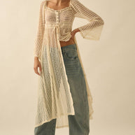 Sheer Layering Midi Dress/Duster, Natural