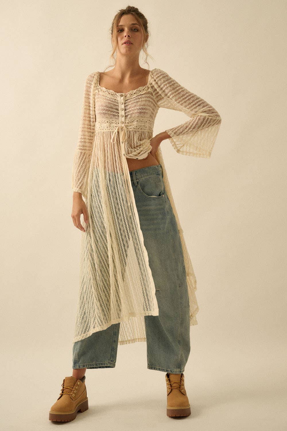 Sheer Layering Midi Dress/Duster, Natural