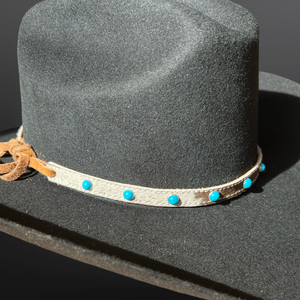 Western Cowhide Leather Turquoise Beaded Hat Band