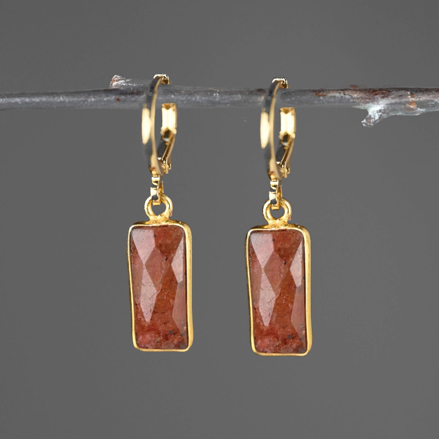 Golden Huggie with Rectangle Semi Precious Earrings