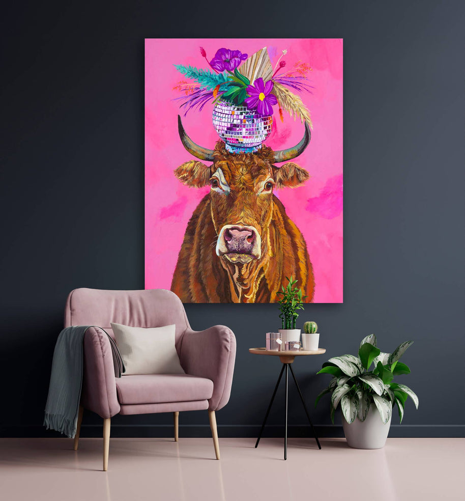 Disco Cow Stretched Canvas