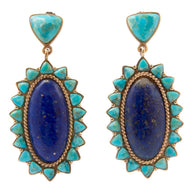 Oasis Royale Blue Lapis and Turquoise Golden Drop Earrings