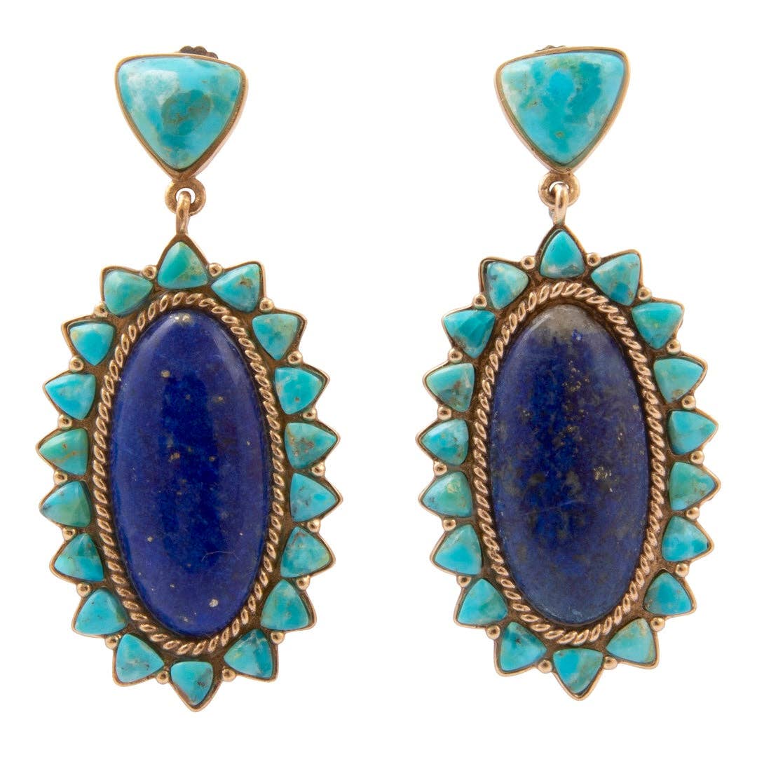 Oasis Royale Blue Lapis and Turquoise Golden Drop Earrings