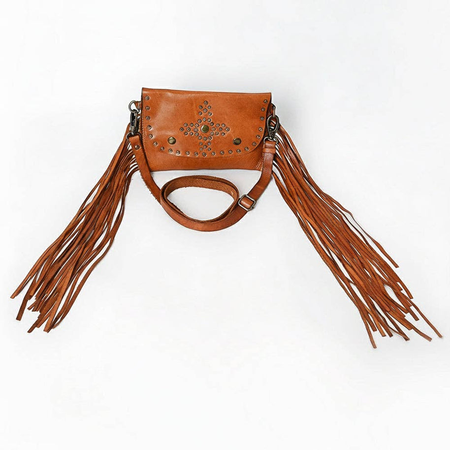 Spaghetti Western Leather & Fringe Envelope Purse, Caramel