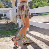 Patchwork Ruffle Tiered Mini Skirt