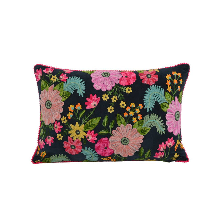 Embroidered Navy Pillow, 16 x 24