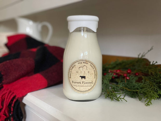 Milk Bottle Candle Forest Flannel (Cotton, Fir Needle)