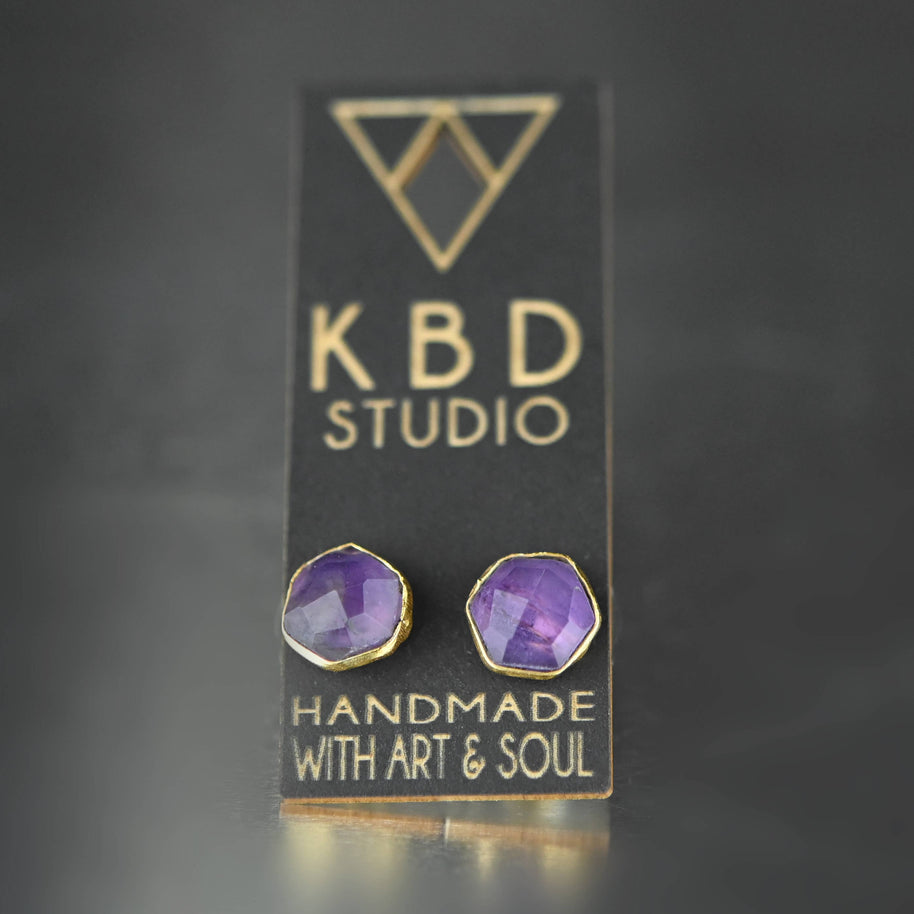 Semi Precious Hexagon Gemstone Studs (8mm gold)