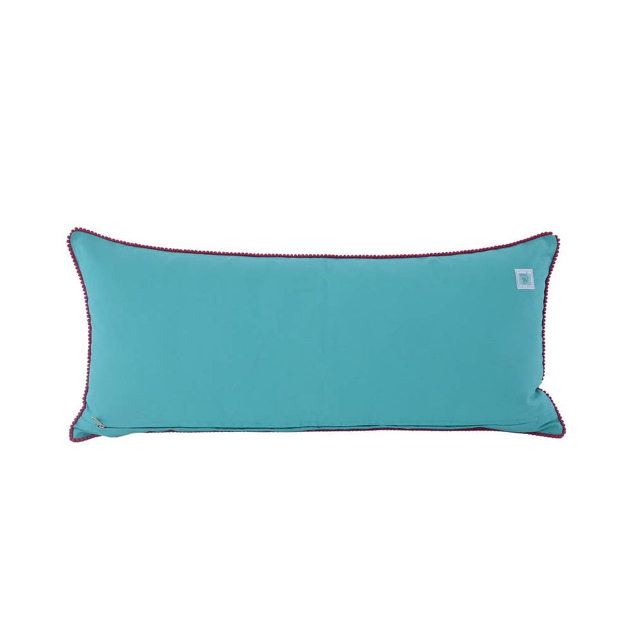Floral Spring Turquoise Velvet Pillow 16X36