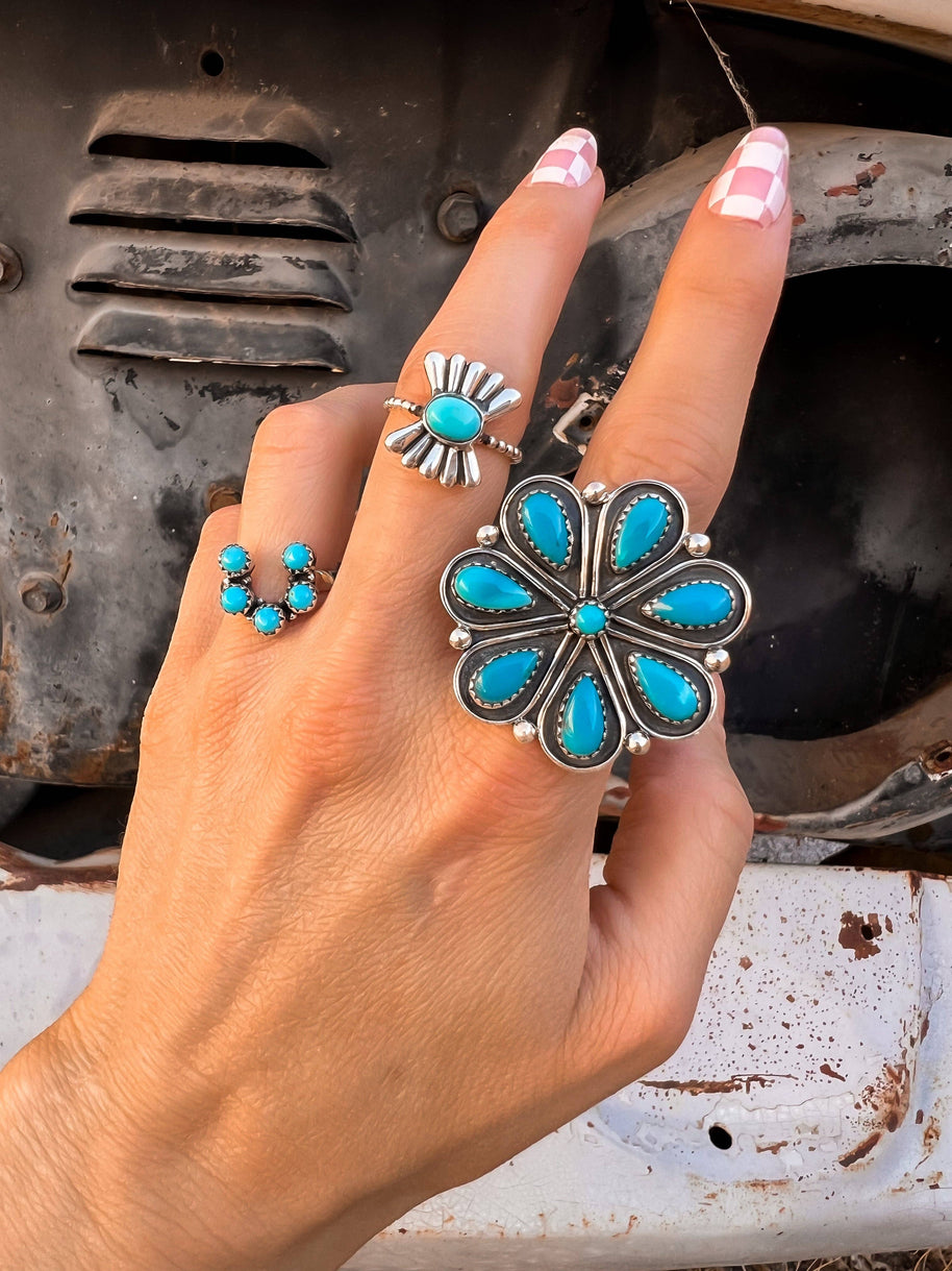 Flower Concho Sterling Silver Stone Ring