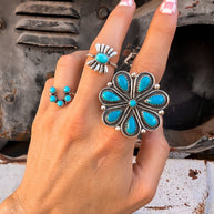 Flower Concho Sterling Silver Stone Ring