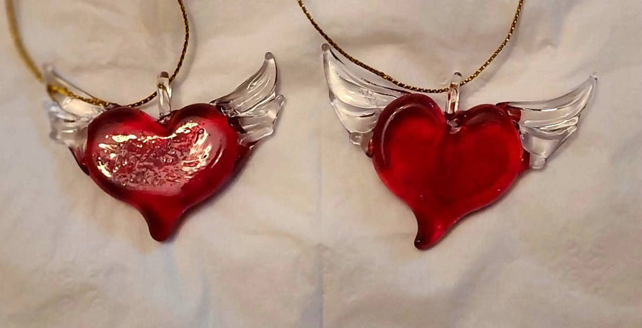 Hand-blown winged heart ornament