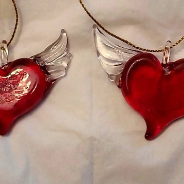 Hand-blown winged heart ornament