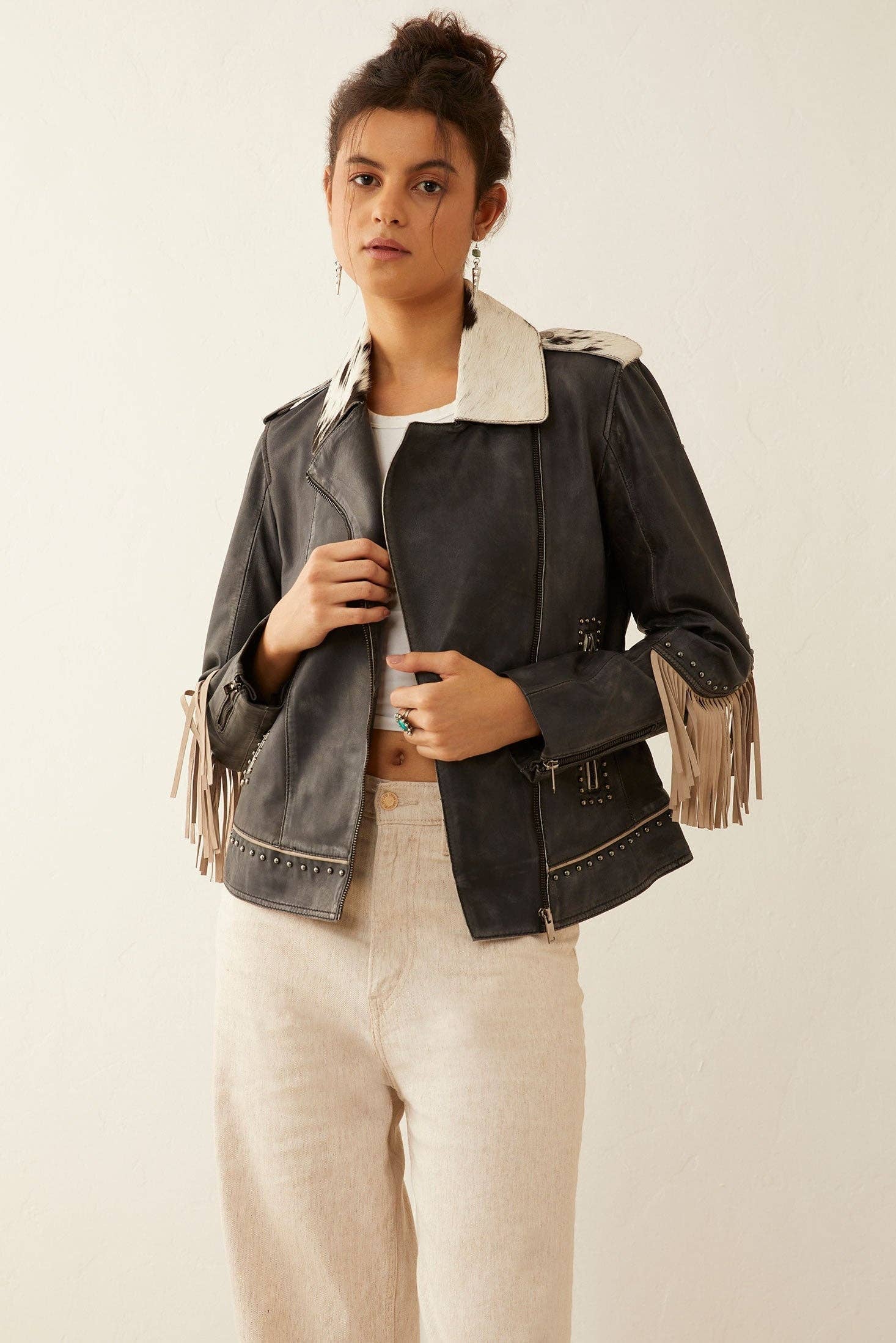 Phoenix Fringe & Cowhide Leather Jacket