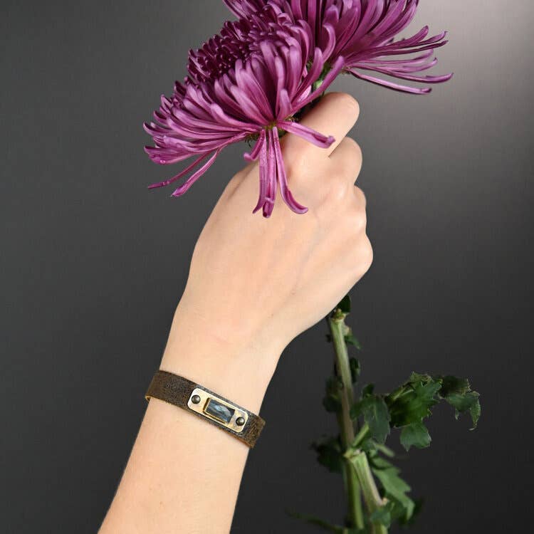 Leather Cuff with Stone