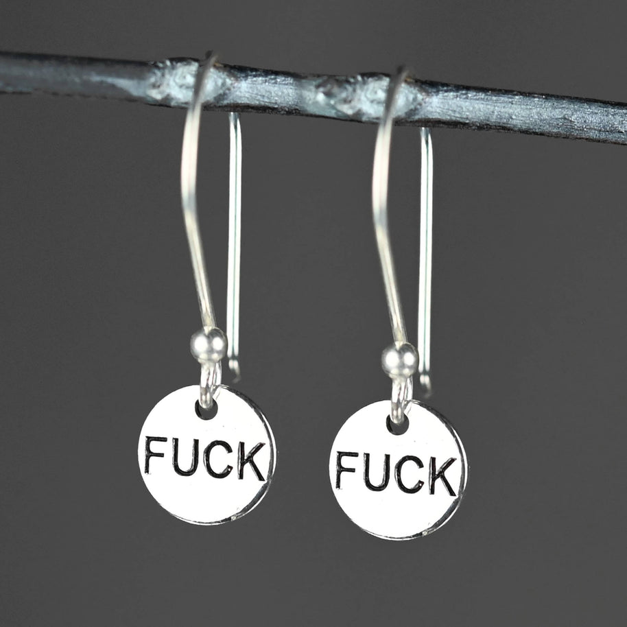 Hand Stamped Fu*k Dangling Earrings