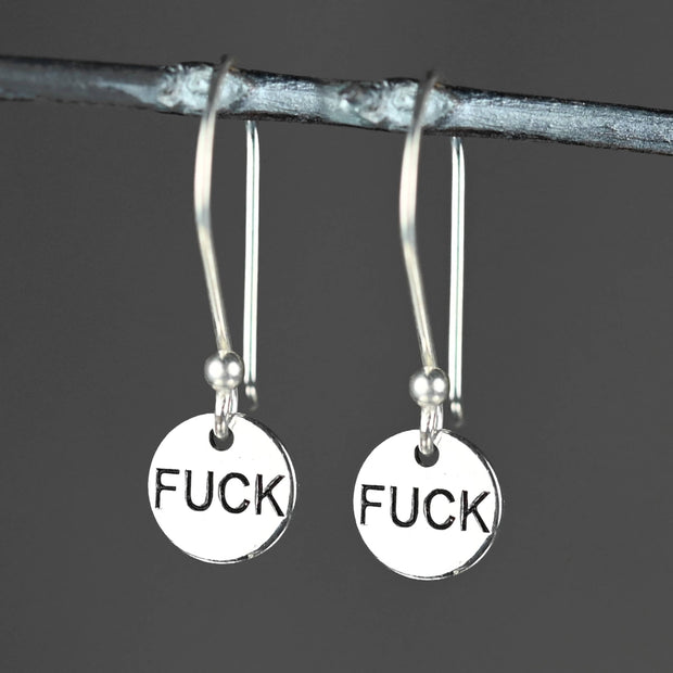 Hand Stamped Fu*k Dangling Earrings