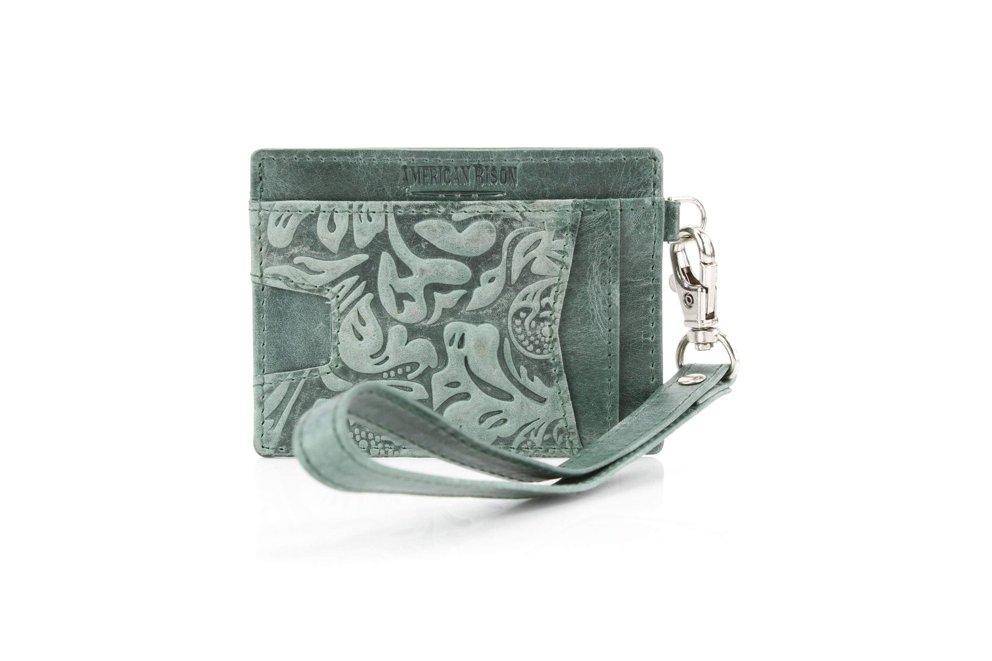 Small ID Wristlet Floral Filigree Leather