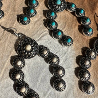 Squash Blossom Naja Western Faux Turquoise Earrings