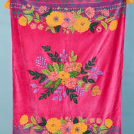 Fuschia Velvet Embroidered Throw, 44X60