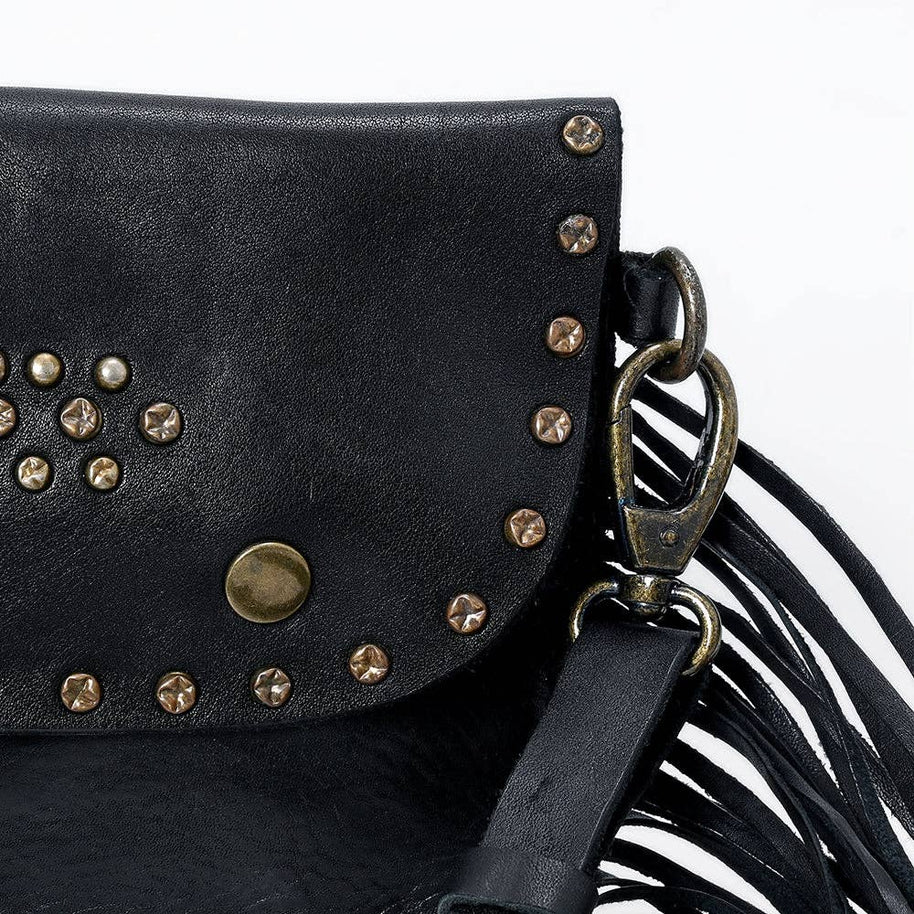 Spaghetti Western Leather & Fringe Envelope Purse, Black
