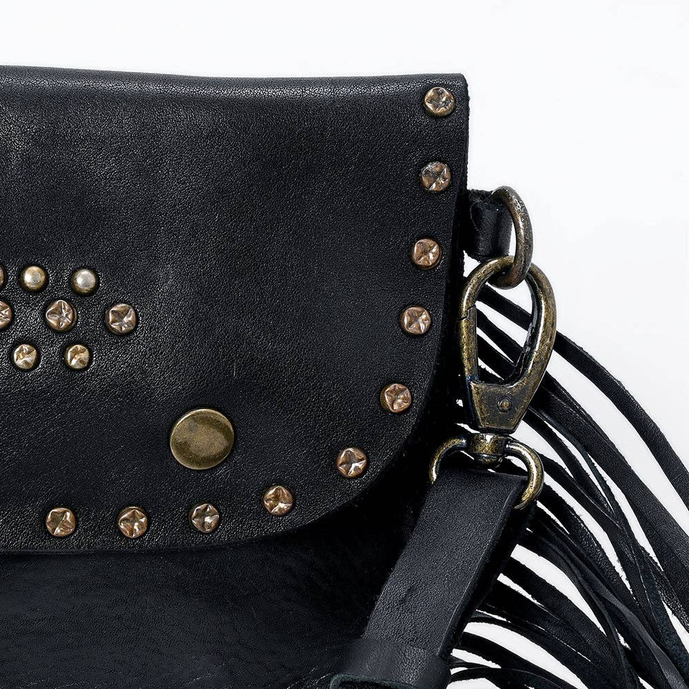 Spaghetti Western Leather & Fringe Envelope Purse, Black