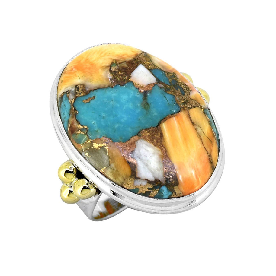 Brass Oyster Turquoise & Silver Ring