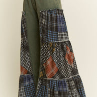 Mineral Washed Tiered Plaid Wide Flare pants HP6675