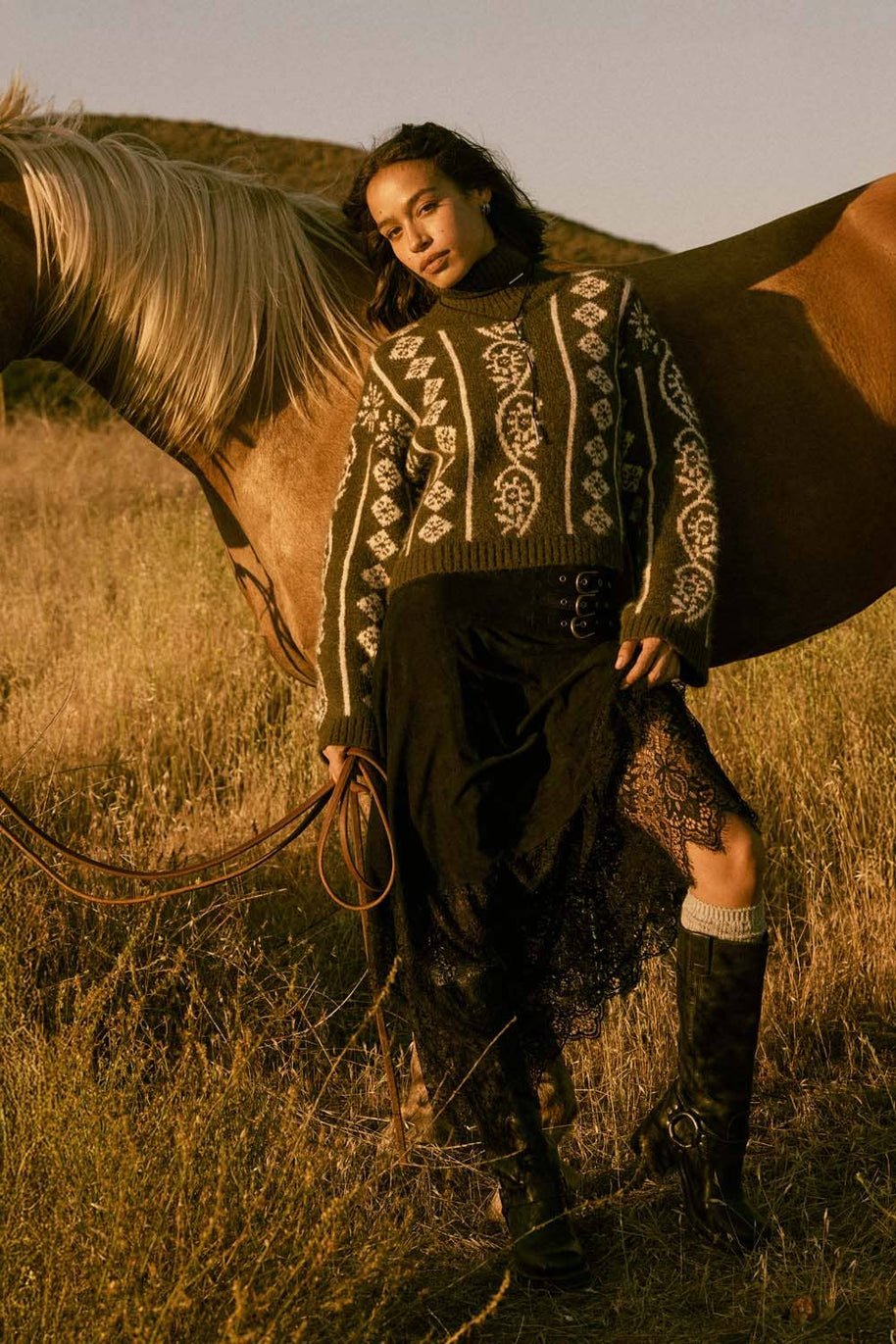 Faux Suede & Lace Buckle Skirt