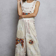 Floral Patchwork Woven Overalls