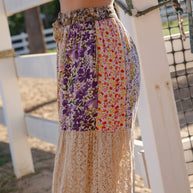 Boho Patchwork Print Tiered Lace Flare Pants (Wide Legs) 