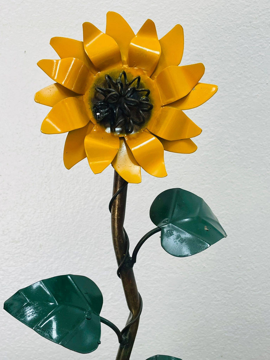 Metal Sunflower with Rock Base