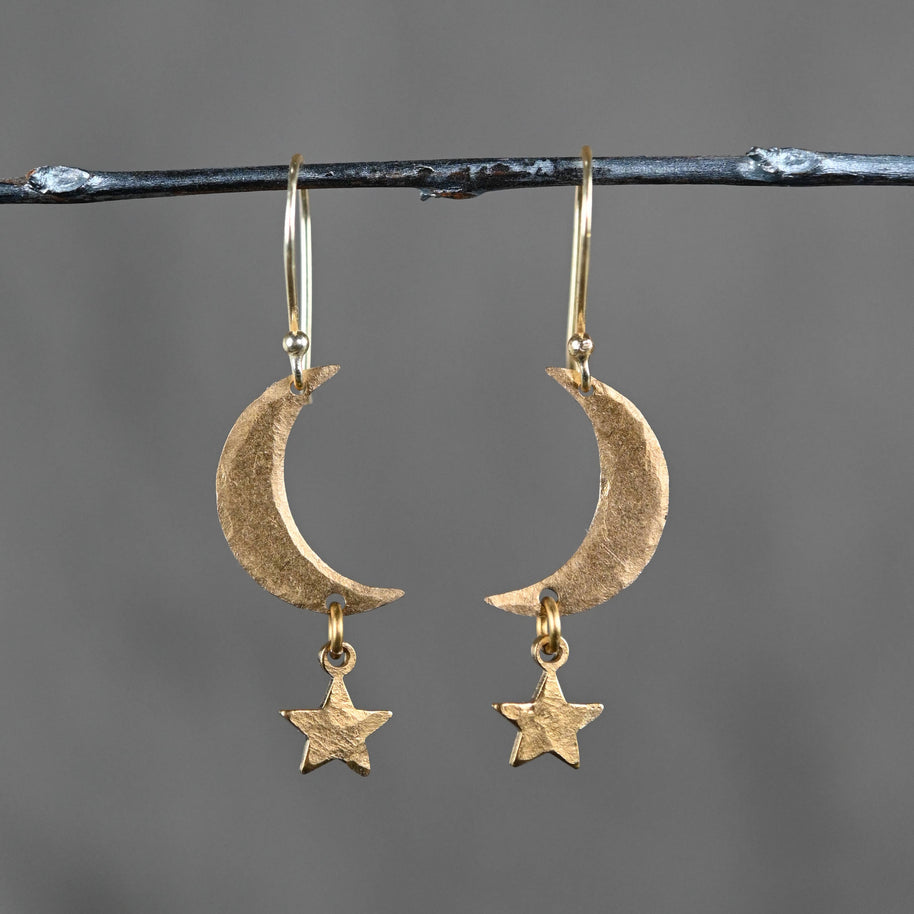 Brass Hammered Moon & Stars