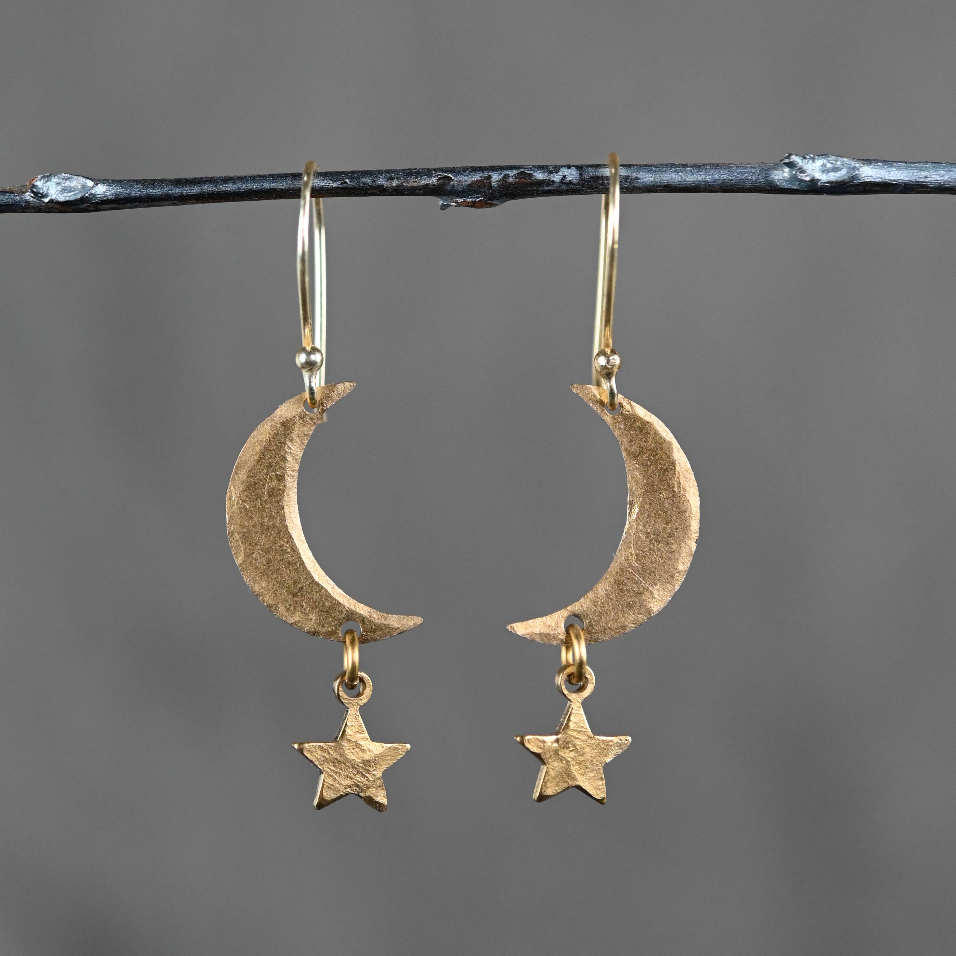 Brass Hammered Moon & Stars
