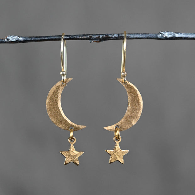 Brass Hammered Moon & Stars