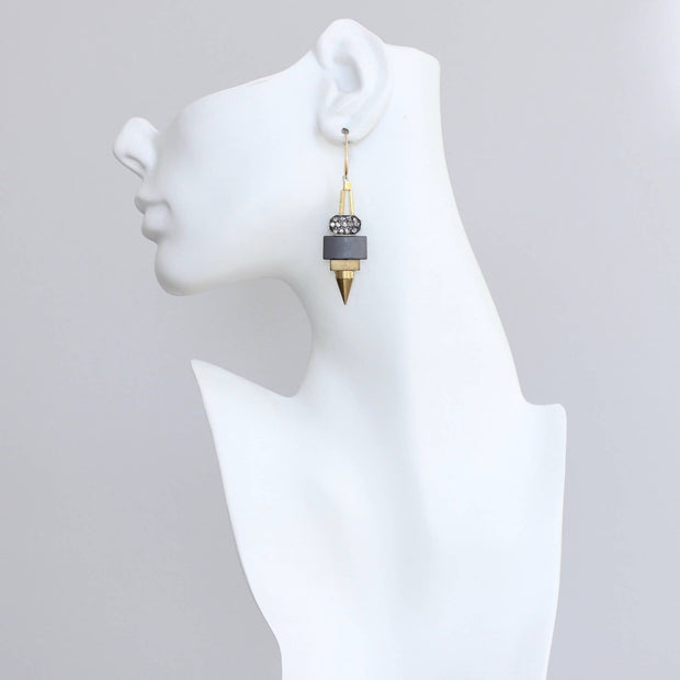 ArtDeco hematite and brass earrings