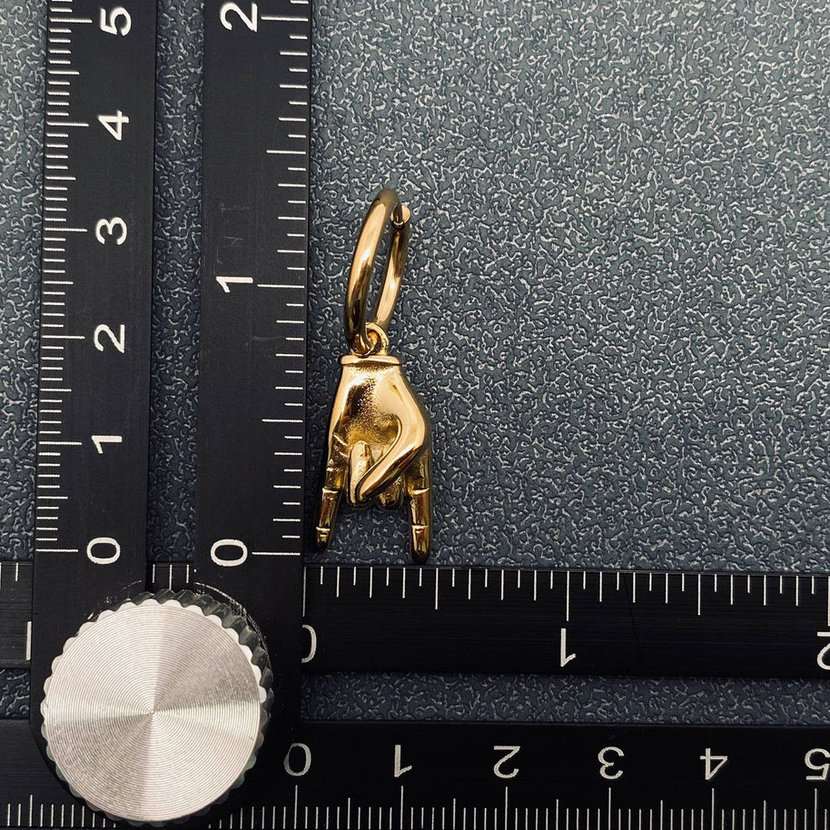 18K Gold Plated Rock & Roll Gesture Charm Huggie Earring-FGS