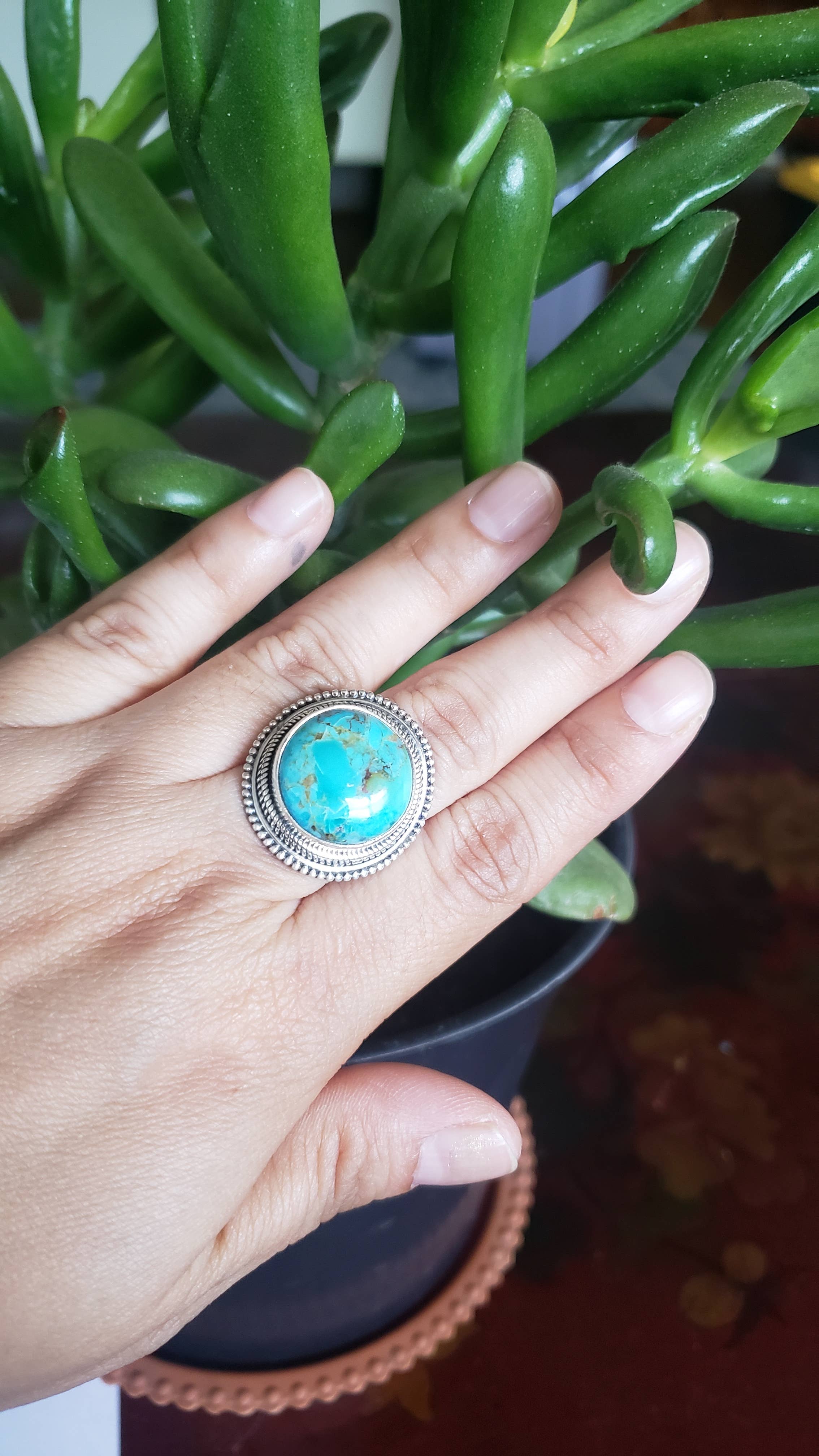Natural Turquoise 925 sterling silver ring (R-42)