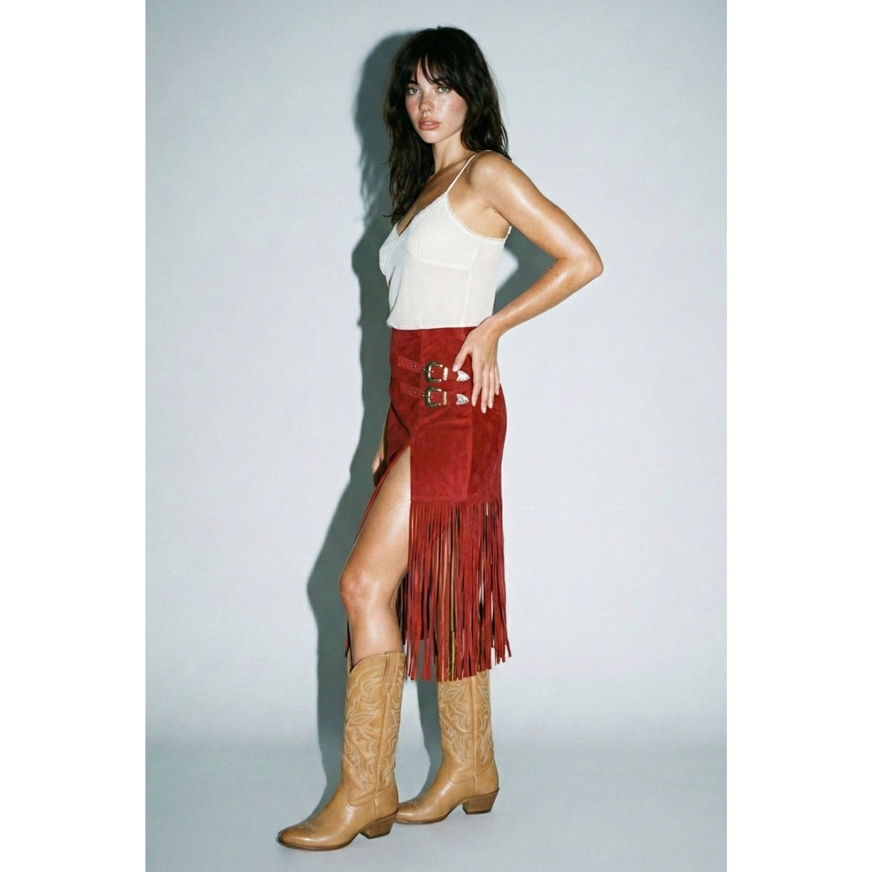 Black Fringe Buckle Skirt