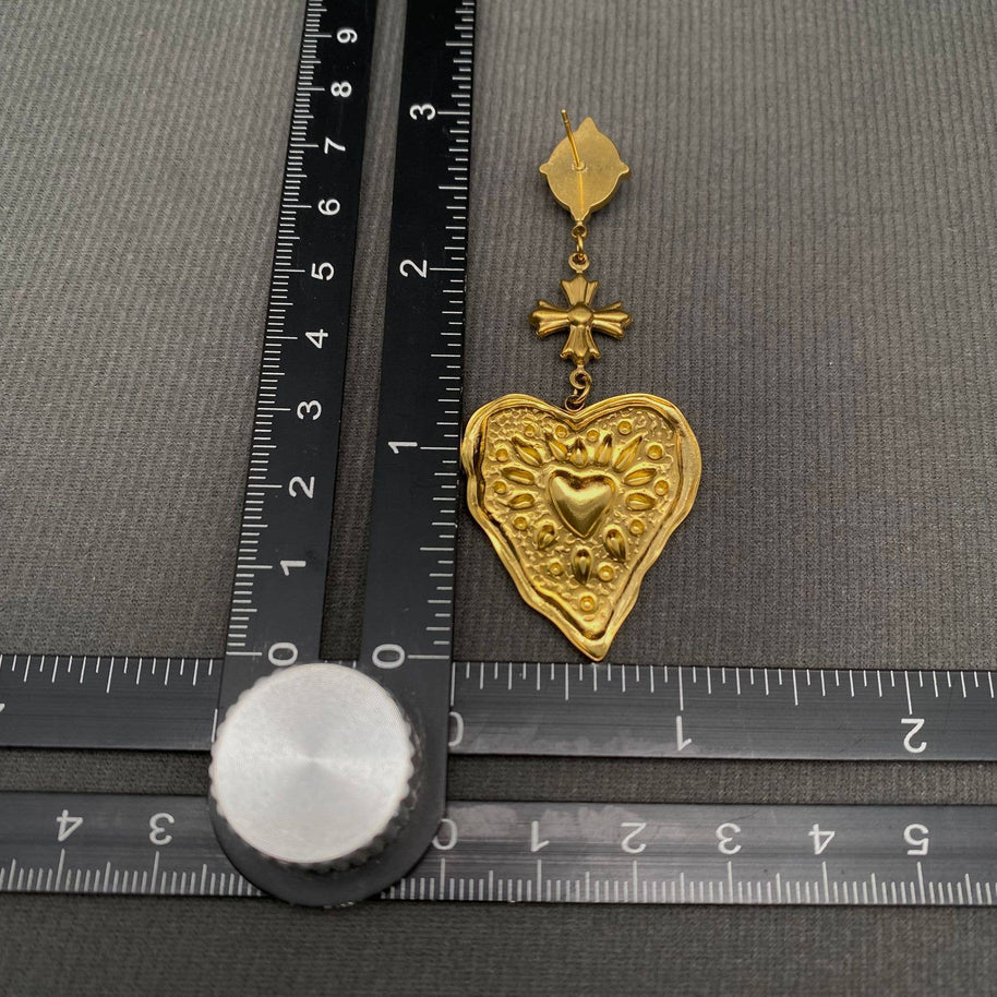 Hammered heart-shaped pattern 18K Golden SS Earrings